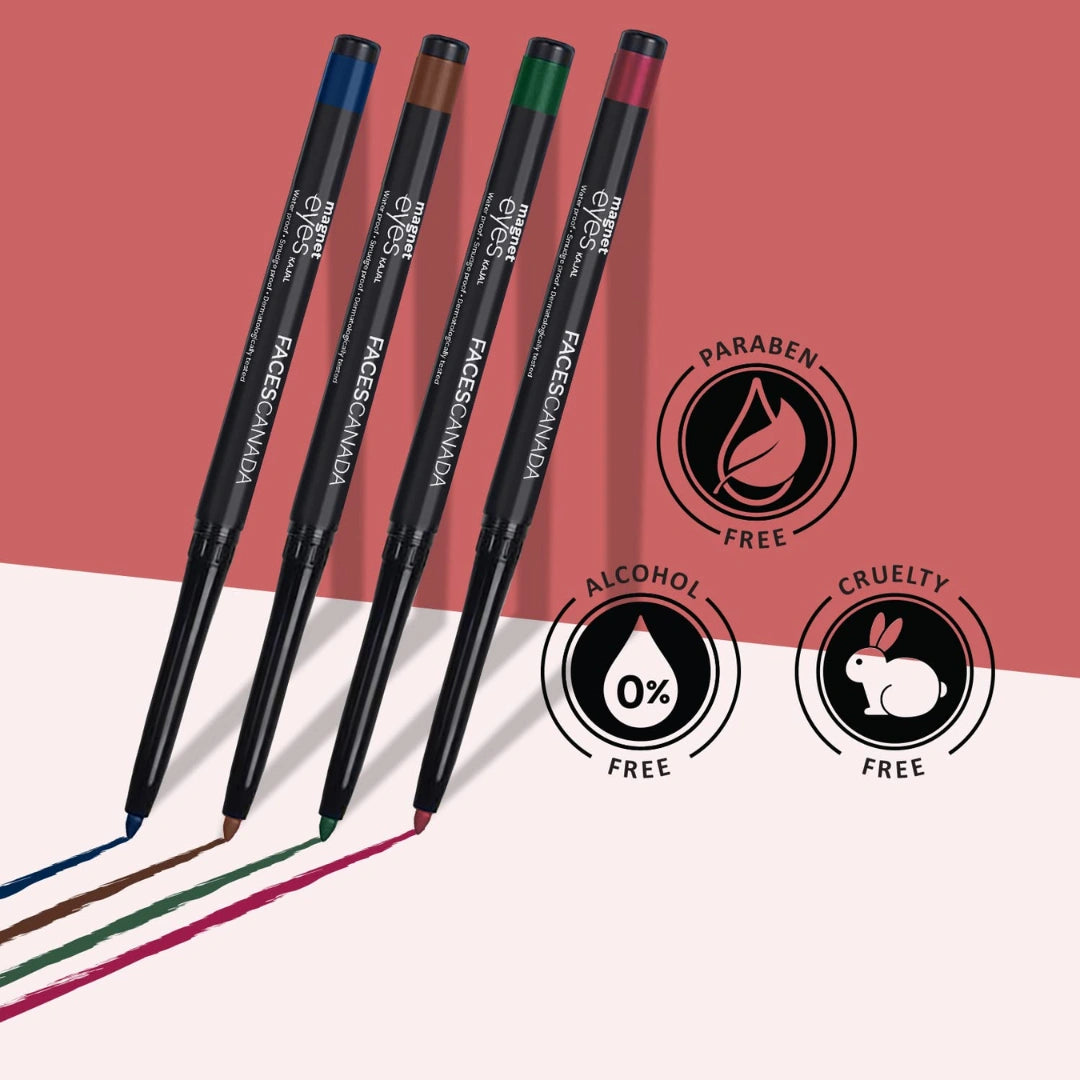 FACESCANADA Magneteyes Color Kajal 0.30g Highly Pigmented Kohl, 12Hr Long Stay, Matte Finish, Single Stroke Glide, Waterproof & Smudgeproof, Almond Oil Enriched