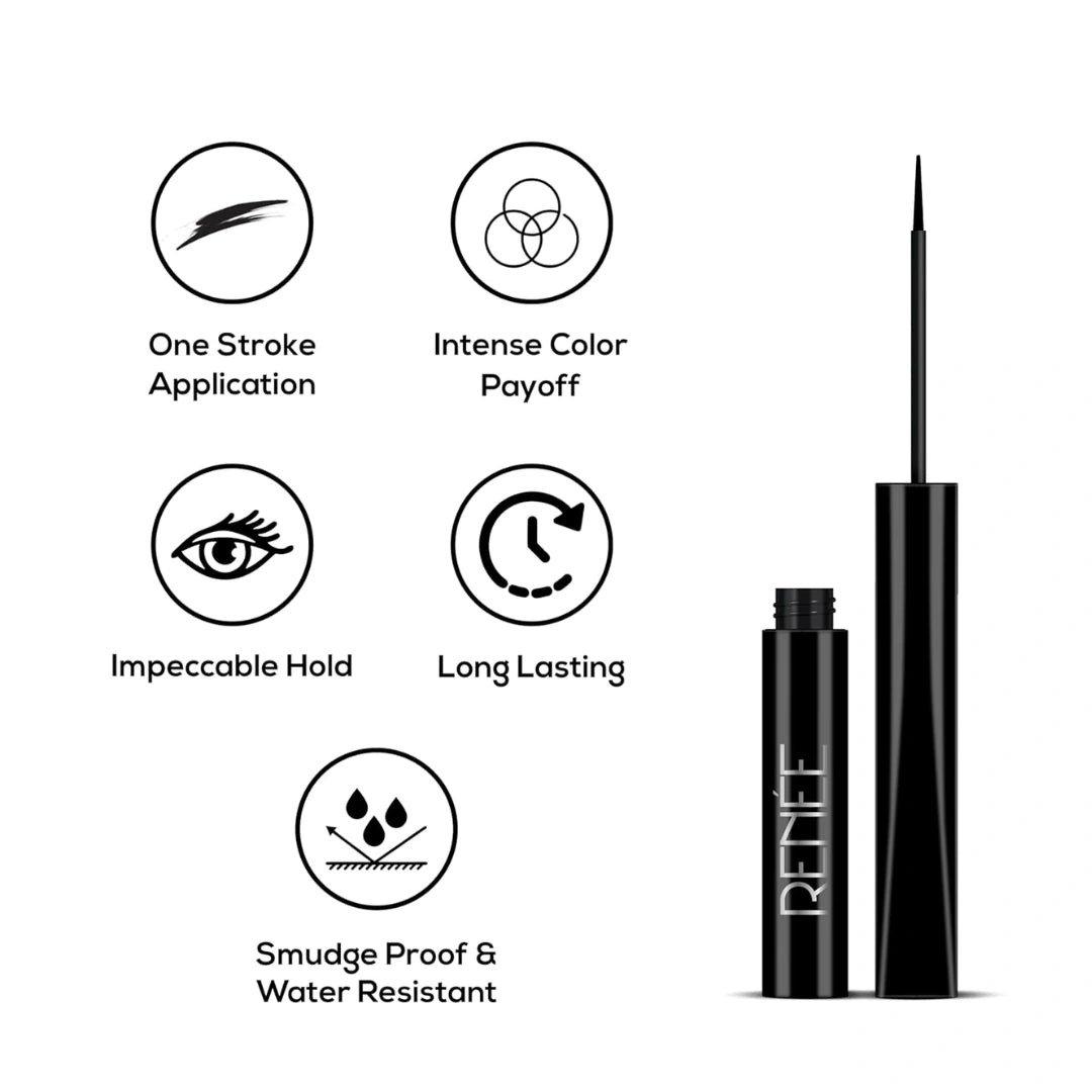 RENEE Extreme Stay Liquid Eyeliner 3x Black 4.5ml, Intense, Vibrant Color Payoff | One Swipe, Long Lasting, Matte, Waterproof, Smudge-proof All Day Shades | Infused With Castor Oil - Vegan
