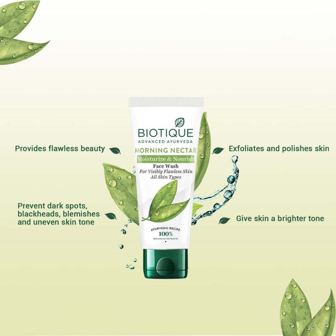 Biotique Morning Nectar Moisturize & Nourish Face Wash | Contains Wild Turmeric, Neem Leaves, & Morning Nectar | Suitable for All Skin Types | 150 ml