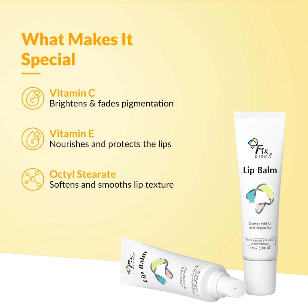 Fixderma Lip Balm With Vitamin C & E For Pigmented, Dry & Chapped Lips | Soft, Hydrating & Nourishes Lips | Even Out Lip Tone | Lip Balm For Dark Lips | 15ml