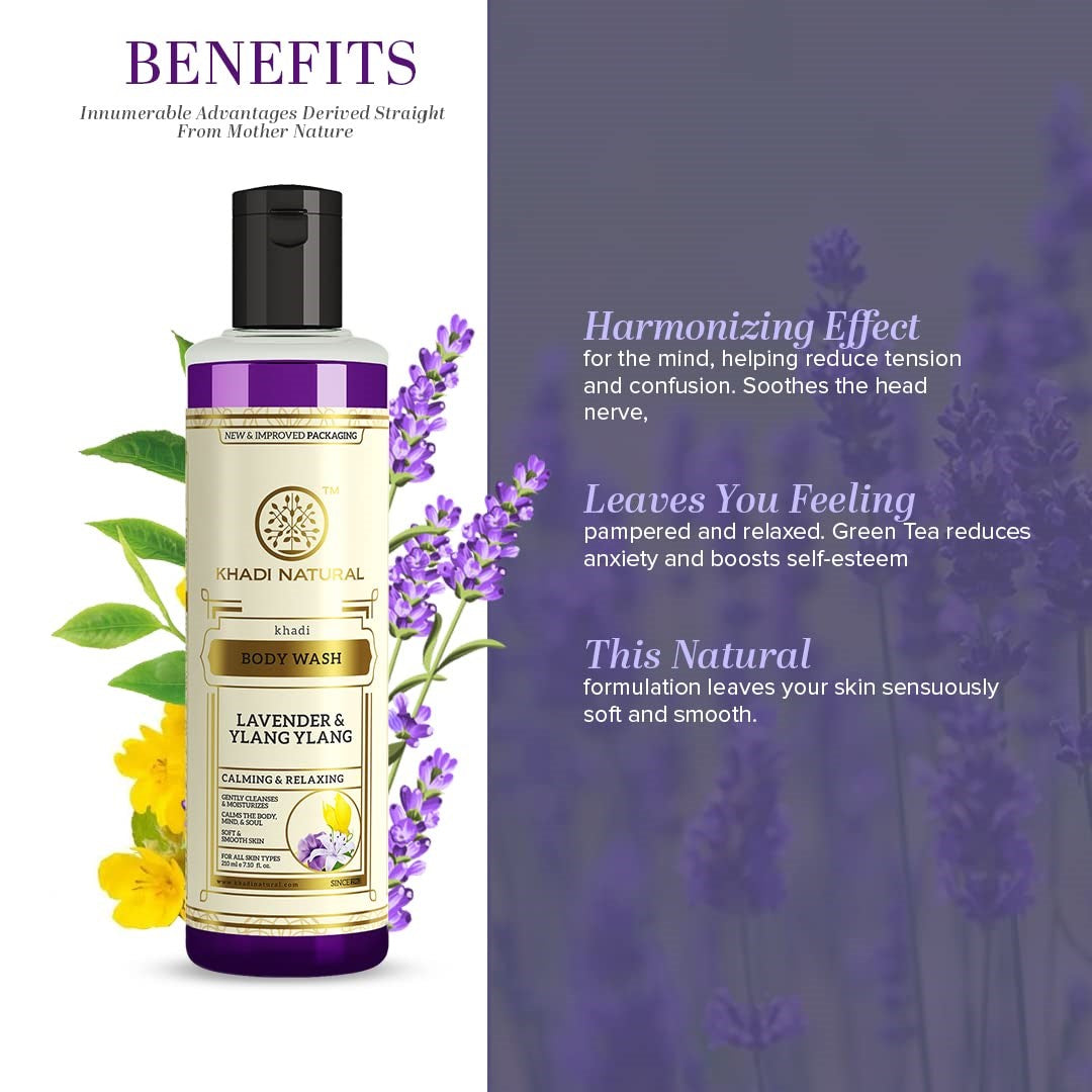 Khadi India Lavender & Ylang Ylang Body Wash | Gently cleanses and nourishes| Shower gel that relax senses| Floral fragrance| Suitable for All Skin Types | 210ml