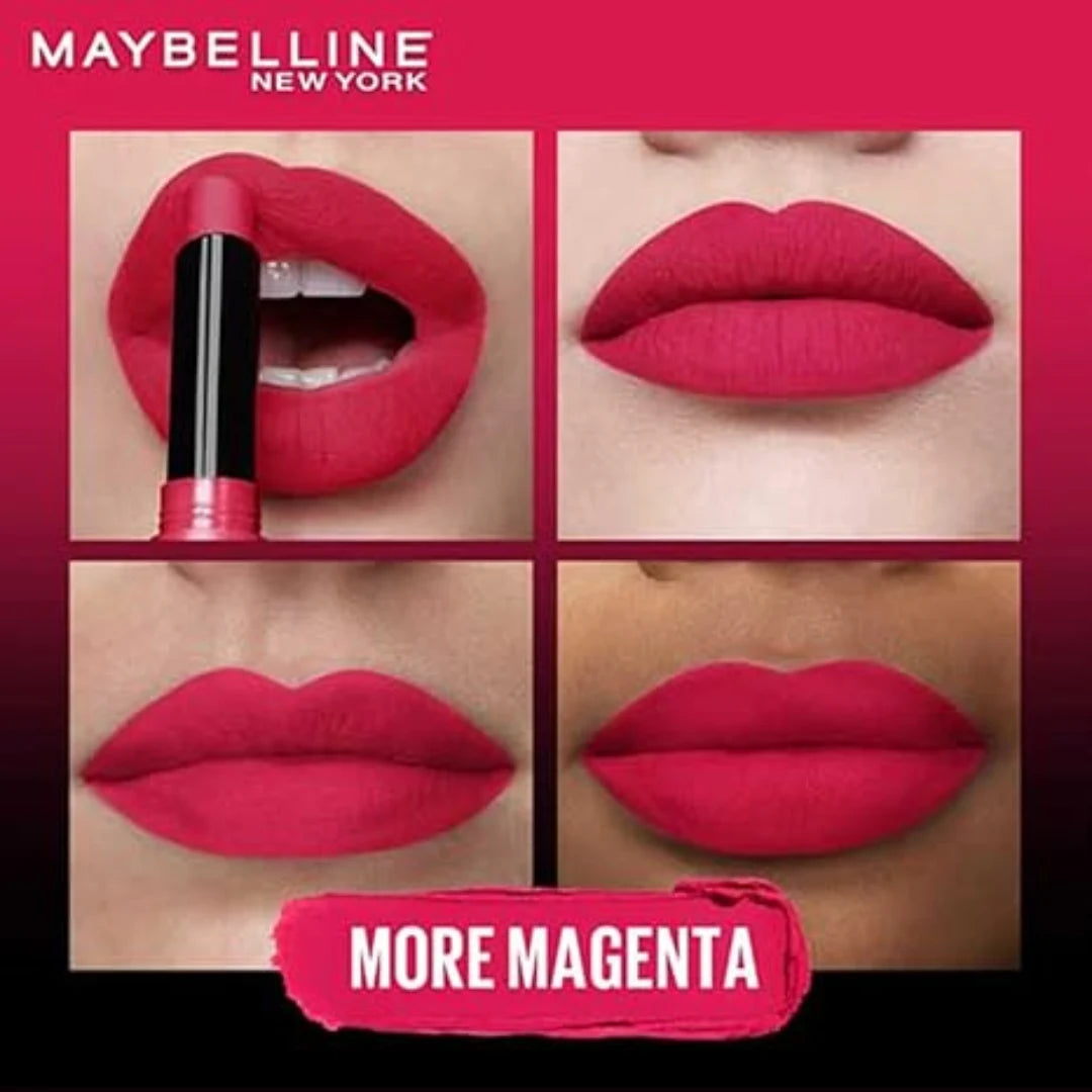 Maybelline New York Lipstick, Matte Finish, Bold Colour, Enriched With Jojoba Oil, Color Sensational Ultimattes, 199 More Ruby, 1.7g