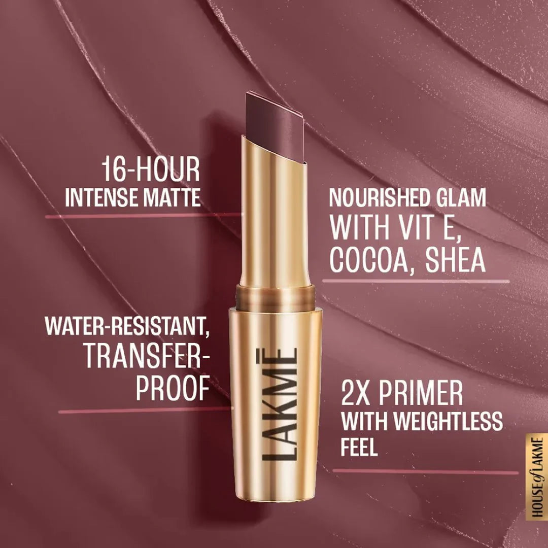 Lakme 9 To 5 Powerplay Priming Matte Lipstick, Lasts hrs, Chocolate Crush (3.6g)