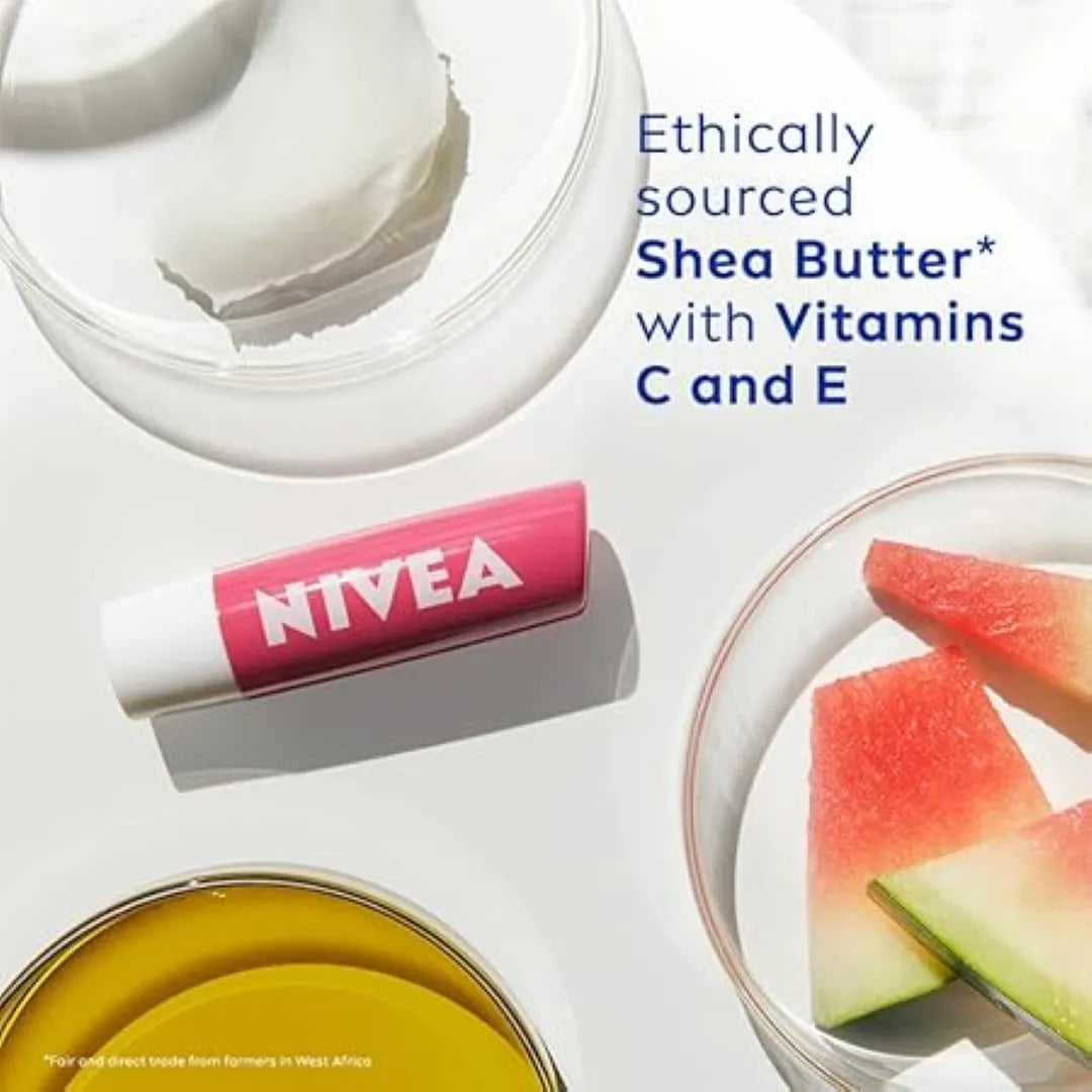 NIVEA Watermelon Shine 4.8g Lip Balm|24 H Melt in Moisture Formula|Natural Oils|Glossy Finish,4.8 g (Pack of 1)