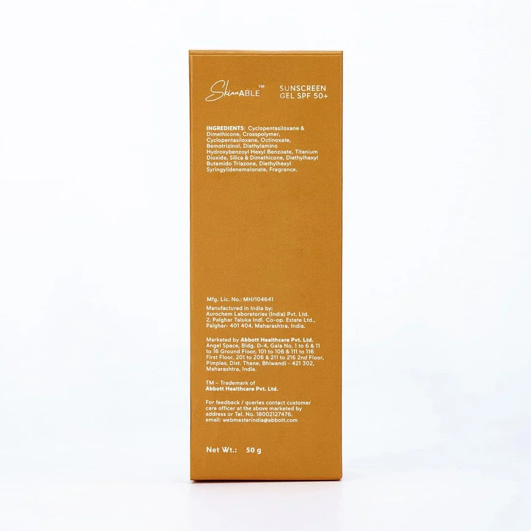Skinnable Sunscreen Gel SPF 50+, 50 g | Abbott’s Skincare Non Comedogenic | Paraben Free |For Women & Men