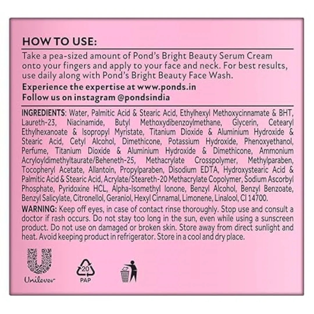 POND'S Bright Beauty Day Cream 50g, Non-Oily, Mattifying Daily Face Moisturizer, SPF 15