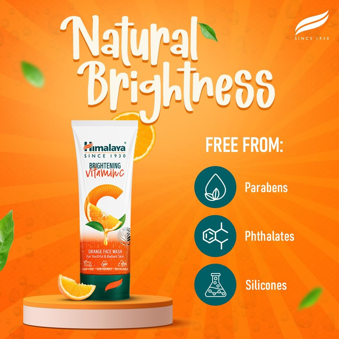 Himalaya Brightening Vitamin C Orange Face Wash | Brightening Face Cleanser | Remove Dull Skin | 100ml
