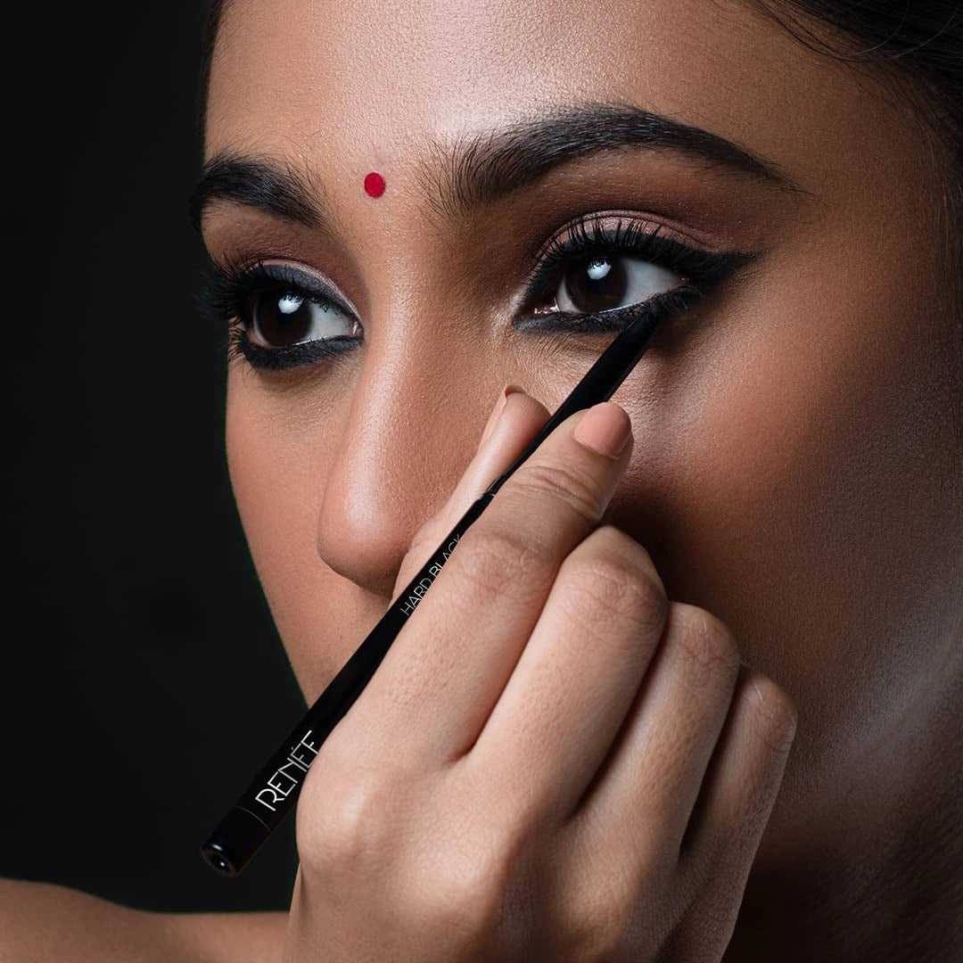 RENEE Hard Black Kajal Pen with Sharpener | 24 Hrs Stay | Long Lasting | Super Black Kajal Pencil | Matte Finish & Rich Color Payoff | Smudge & Water Proof | One Swipe Application Formula | 0.35gm