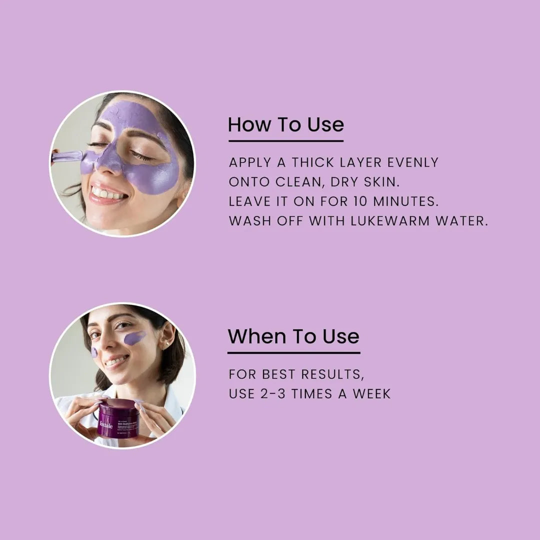 Foxtale De-Tan Skin Radiance Mask, With Lactic Acid, Brazilian Purple Clay & Kaolin Clay (75g)