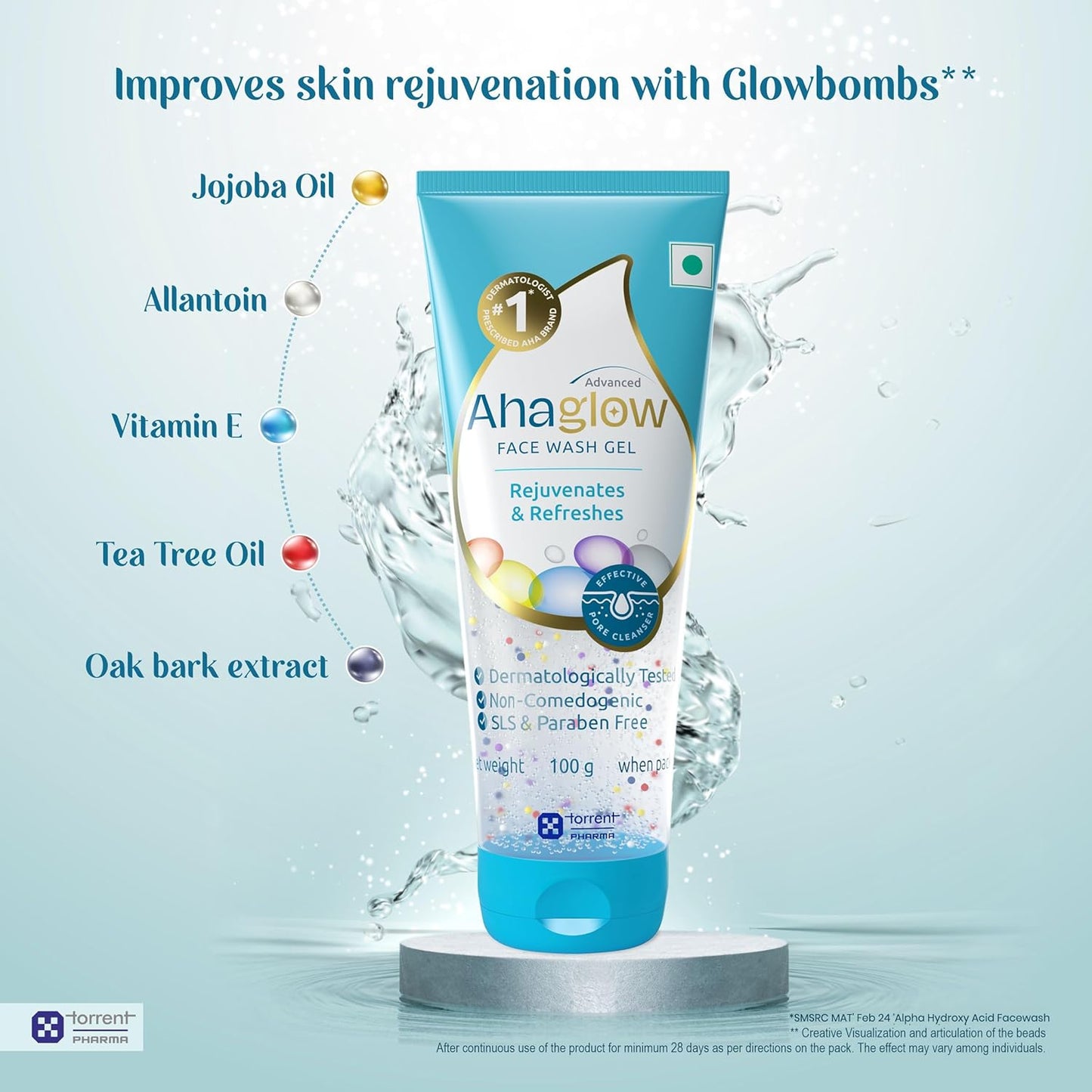 Ahaglow Advanced Face Wash Gel, Daily Gentle Cleansing Formula For Normal And Oily Skin, 100 G
