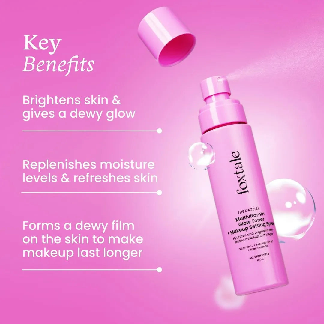 Foxtale Multivitamin Glow Toner & Makeup Setting Spray with Vitamin C & Niacinamide, Hydrating Toner for Glowing Skin, Alcohol-Free, For All Skin Types, 150 ml