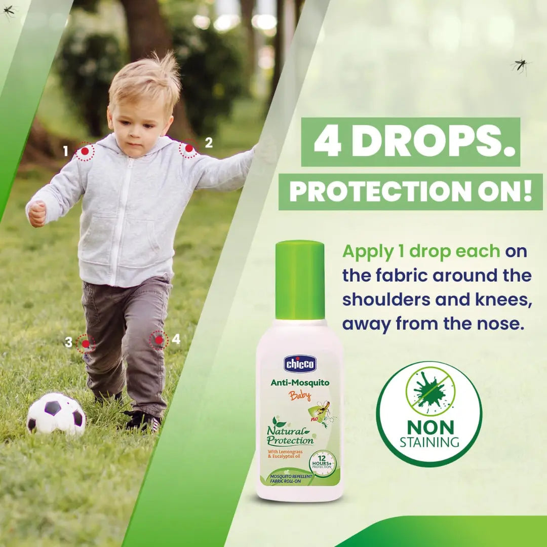 Chicco Anti-Mosquito Baby Fabric Roll-On With The Natural Protection Of 12+ Hours(8Ml) - Stick (Pack of 2)