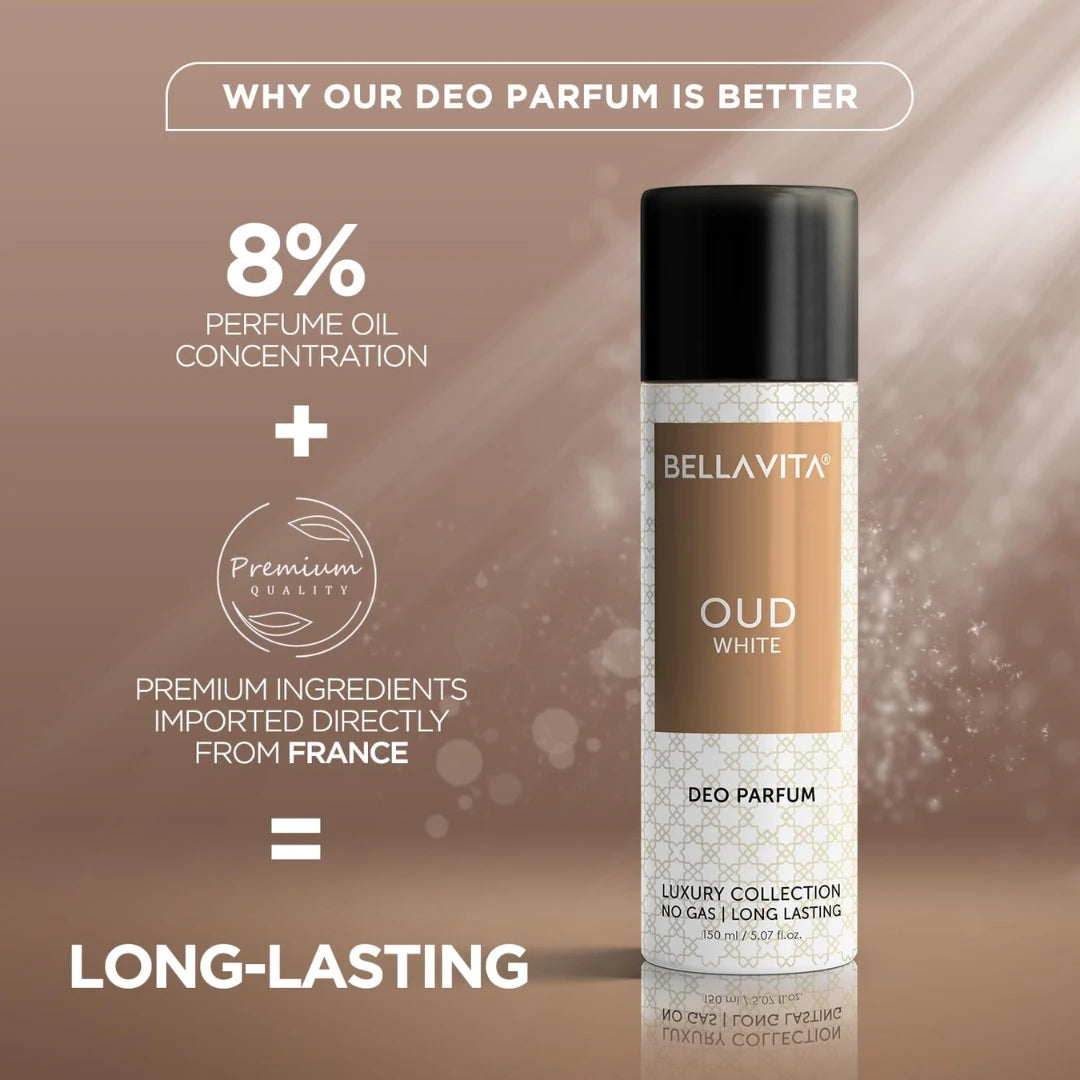 Bella Vita Luxury Oud White No Gas Body Spray Deodorant Parfum For Men 150ml (Pack of 2)