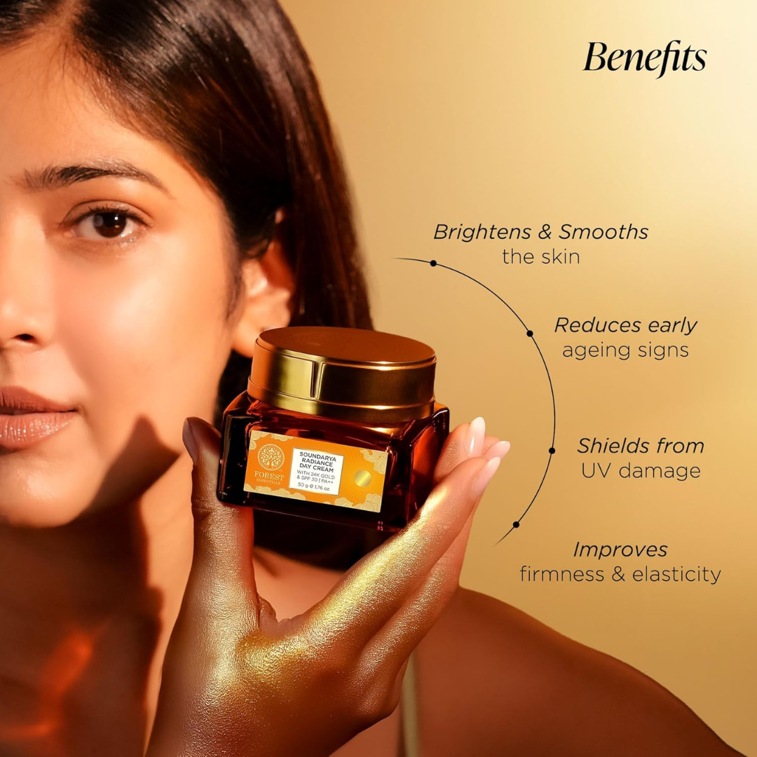 Forest Essentials Bestselling Soundarya Radiance Day Cream with 24K Gold & SPF 30 PA++ | Anti Ageing Moisturiser for Glowing Skin | For all skin types 50g