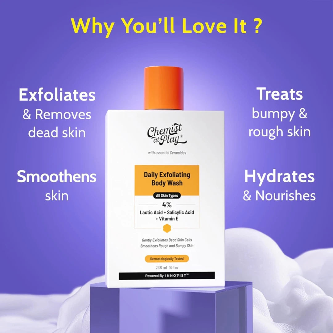 Chemist At Play AHA Body Lotion with 5% Natural AHA, Niacinamide, Shea Butter | Skin Brightening Lotion | 236ml