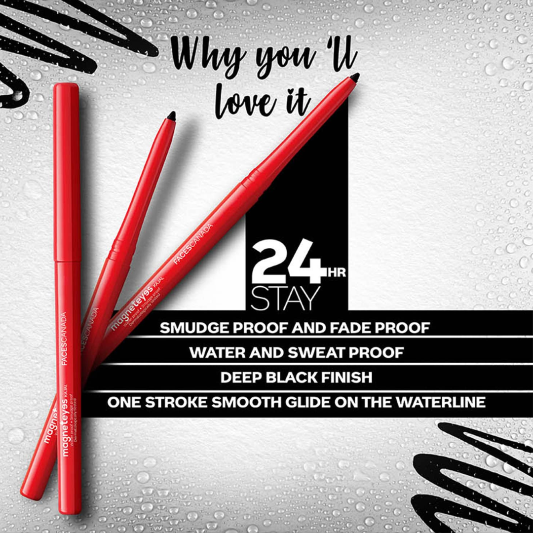 FACESCANADA FACES CANADA Magneteyes Range Trio Pack - Black, 13.35 g | Kajal + Eyeliner + Mascara | Lightweight | Long Lasting | Smooth Texture | Precise Application | Intense Color Payoff | Paraben Free