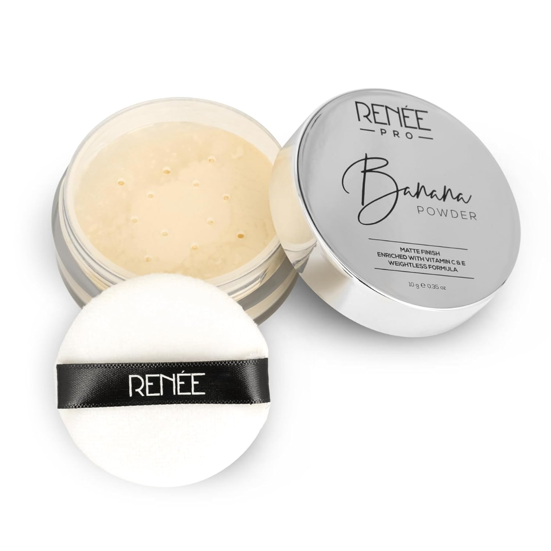 RENEE Pro Banana Loose Matte Finish Powder-Light Beige-Sets Makeup,Extended Wear & Controls Shine-Long-Lasting,Lightweight & Blendable-Vitamin C & E Infused Formula For All Skin Type-10 Gm