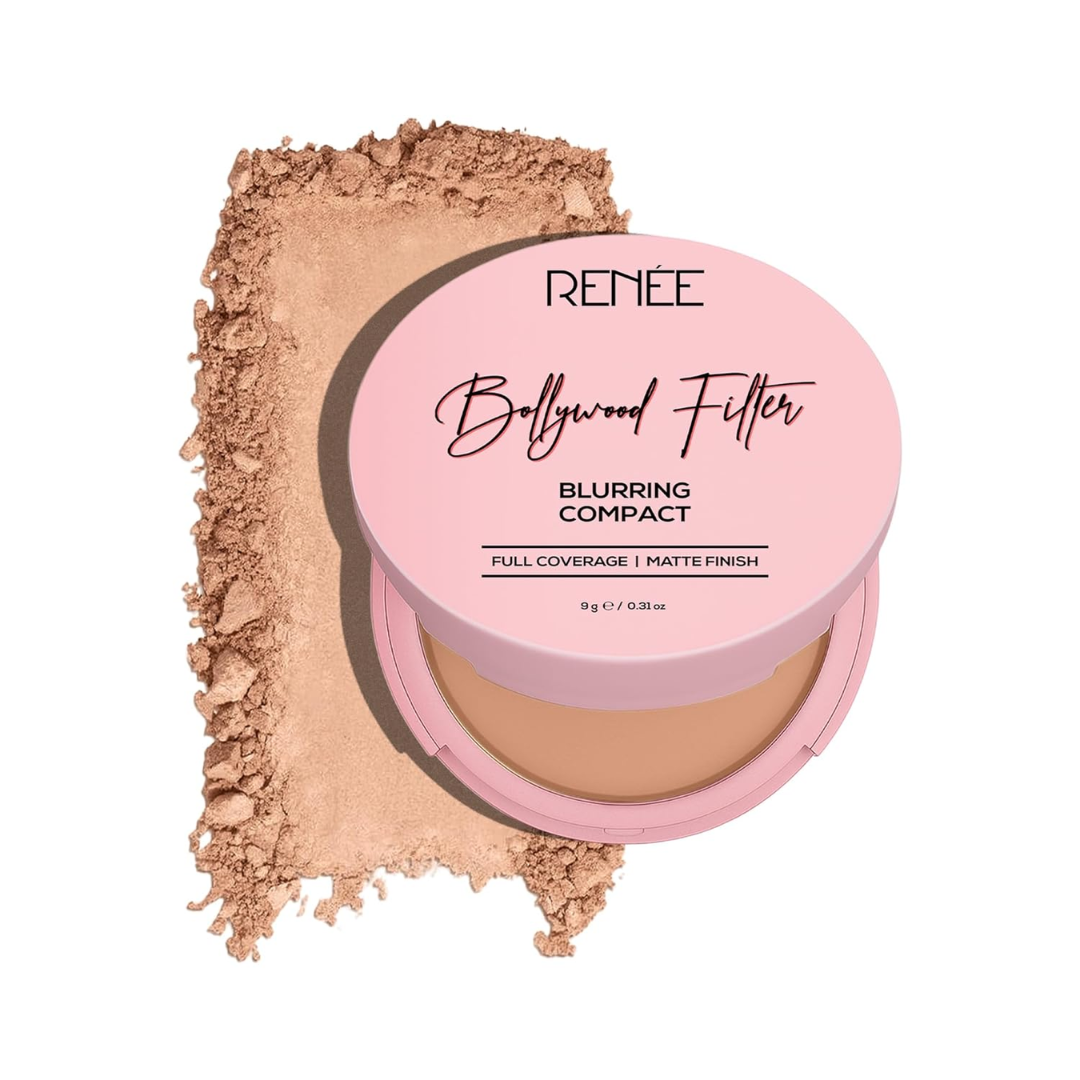RENEE Bollywood Filter Blurring Compact- Maple Drape | Matte Finish, Full Coverage | Blurs Pores & Blemishes | 9 g