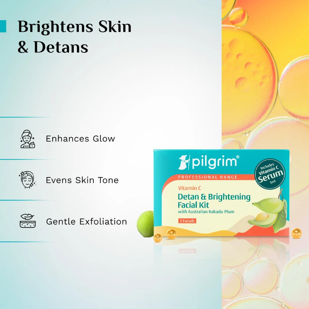 Pilgrim Vitamin C Detan & Brightening Facial Kit with Australian Kakadu Plum | All Skin Types