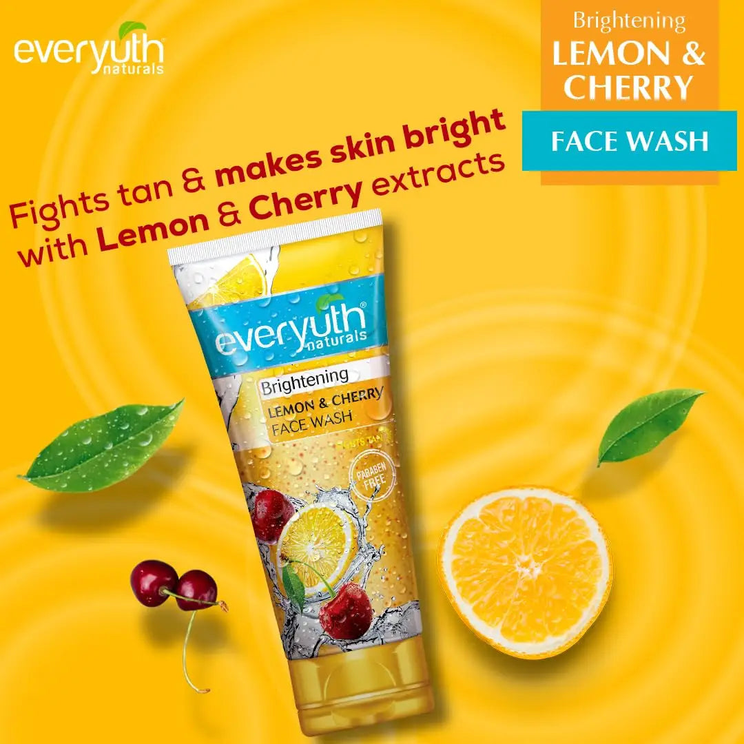 Everyuth Naturals Brightening Lemon&Cherry Face Wash|Deep Cleansing,Oil Control&Tan Reduction|Simple Face Wash|Removes Dirt&Oil|100% Soapfree|For All Skin Types|Paraben Free - 150 G (Pack Of 2)