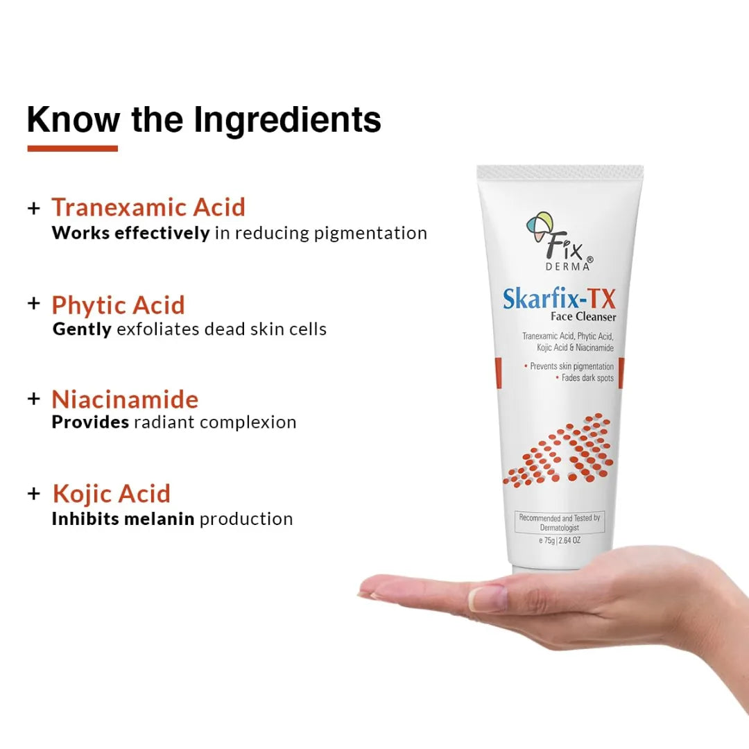 Fixderma Skarfix -TX Face Cleanser with Tranexamic Acid, Kojic Acid & Niacinamide | Kojic Acid Face Wash (75g)