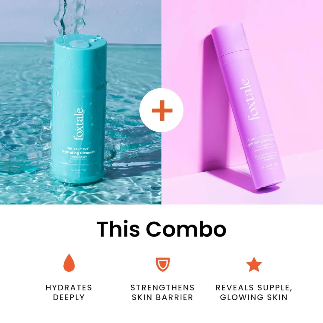 Foxtale Hydration Skin Care Kit | Cleanser Face Wash- 100ml + Ceramide Supercream Moisturizer- 50ml (Pack of 2)