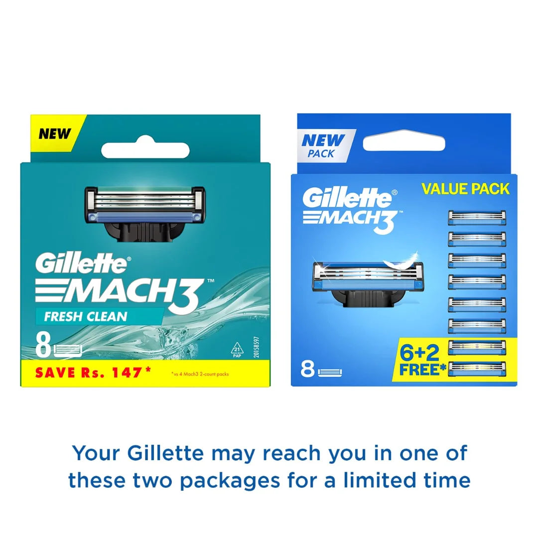 Gillette Mach 3 Manual Shaving Razor Blades-Pack Of 8S(Cartridge), Men