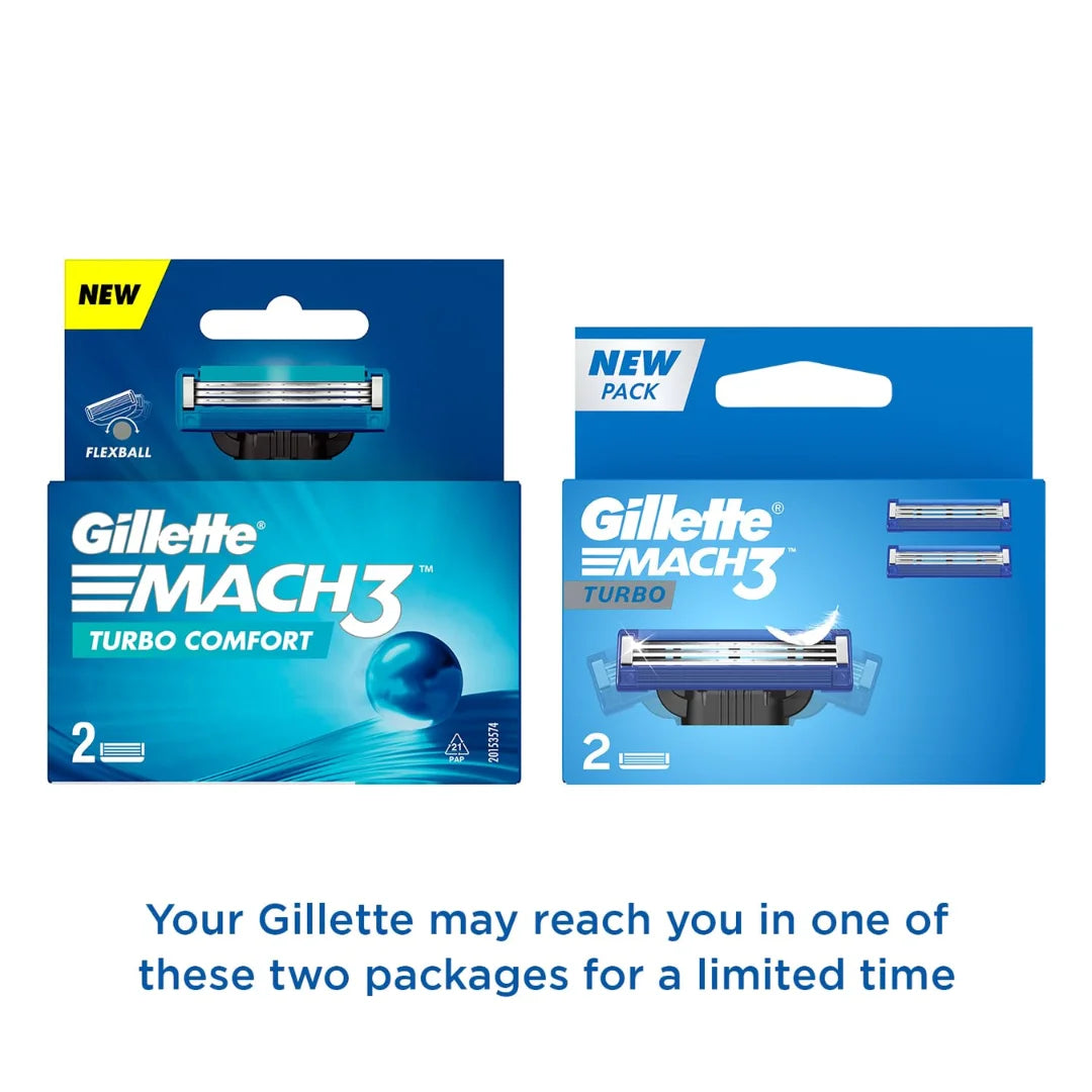 Gillette Mach3 Turbo Manual Shaving Razor Blades-2S Pack (Cartridge), Men, 1 Count