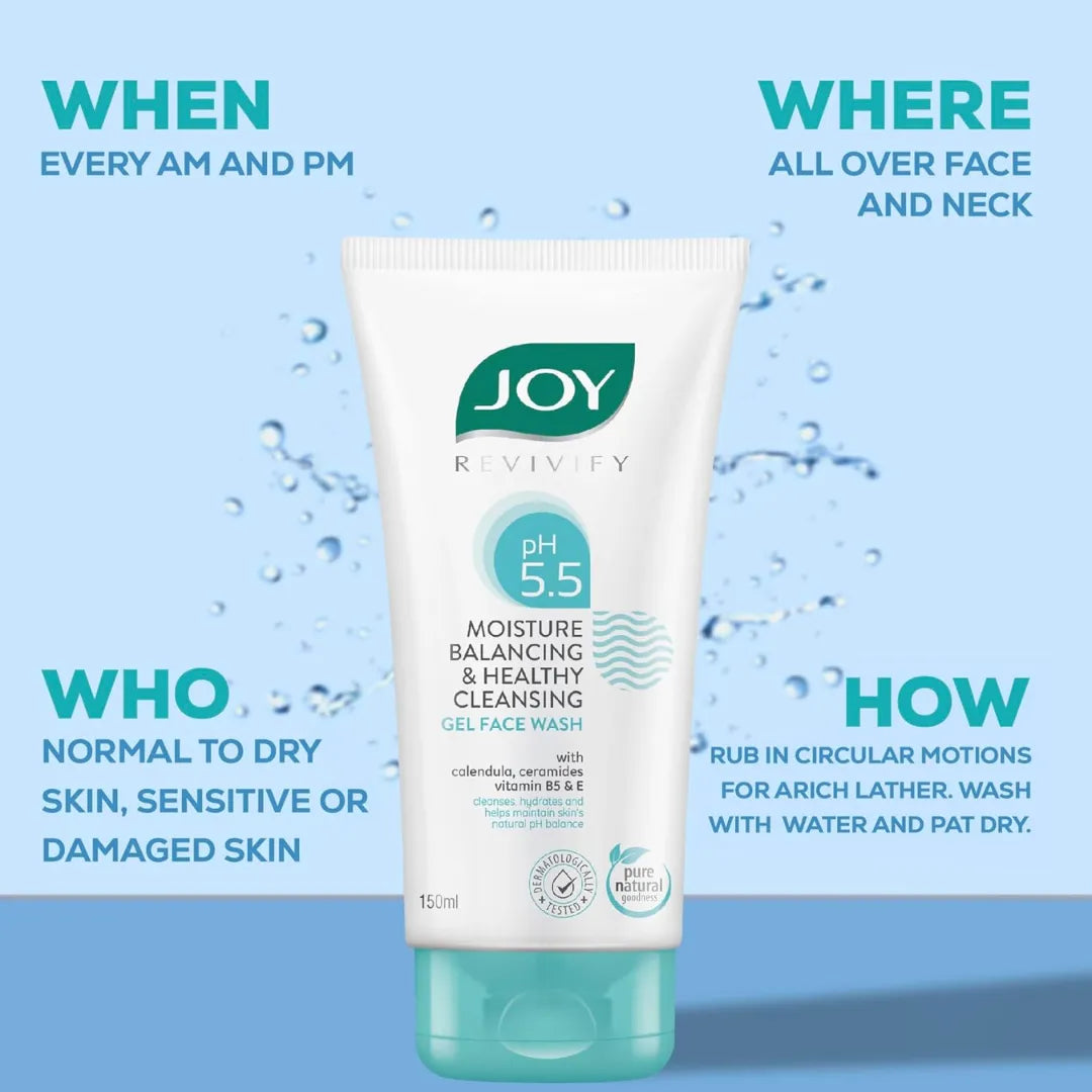 Joy pH 5.5 Ceramide Gel Face Wash for Sensitive Skin - Barrier Repair & Hydrating Cleanser (150ml)