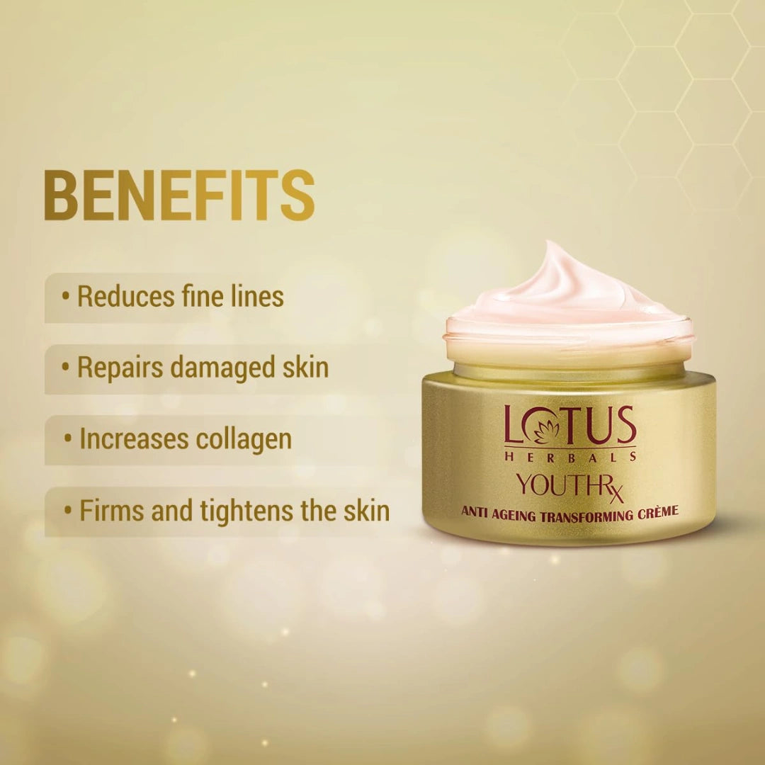 Lotus Herbals YouthRx Anti Ageing Transforming Face Cream SPF 25 and PA+++ | Reduce Dark Spots and Blemishes| Preservative Free |Suitable For Oily, Dry & Combination Skin| For Women and Men| 50g
