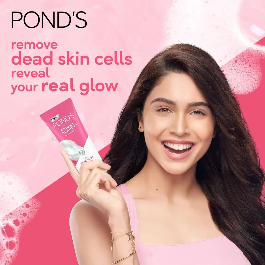 POND'S Bright Beauty Anti-Dullness & Brightening Facewash with Niacinamide | For Glass-Skin Like Shine and with 4X Visibly Brighter Skin, 150gm