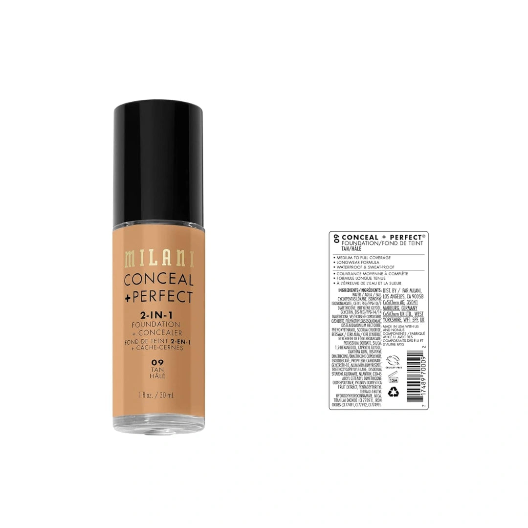 Milani Conceal + Perfect 2-In-1 Liquid Foundation + Concealer, Tan, 30 Ml