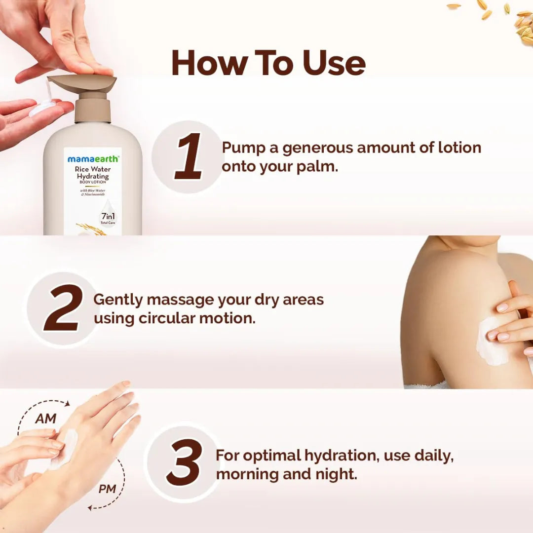 Mamaearth Rice Water Hydrating Body Lotion with Rice Water & Niacinamide for Dewy Glass Skin (400ml)