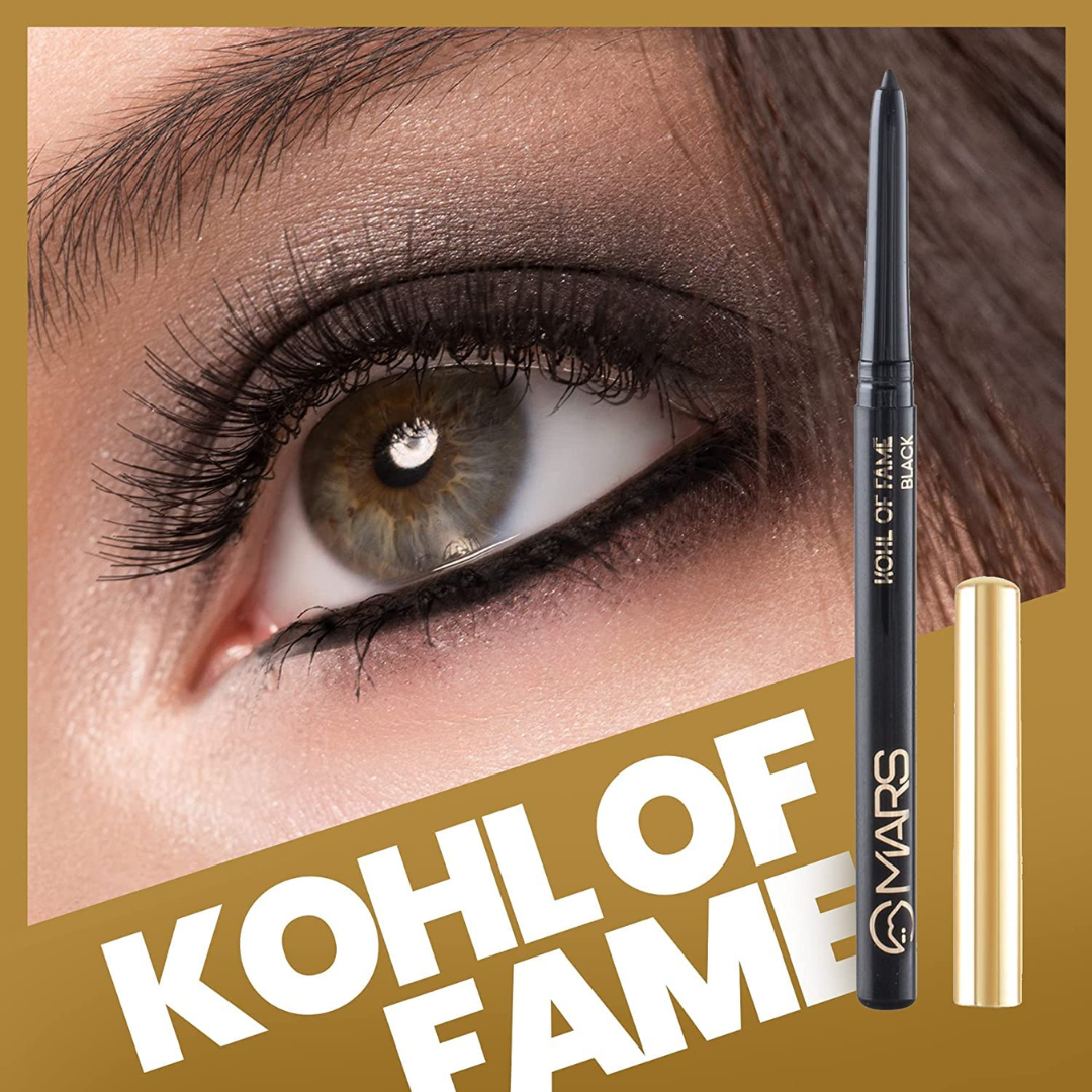MARS Kohl of Fame Up to 12 Hours Stay Retractable Kajal | Smudgeproof and Waterproof | Long Lasting (0.35g) (Black)