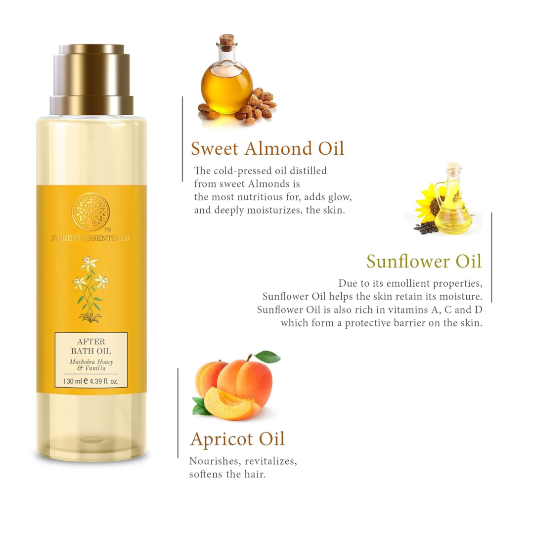 Forest Essentials After Bath Oil Mashobra Honey & Vanilla | After Shower on Wet Body | Keeps Hydrated in 2 Mins | Lightly Scented & Soft Finish