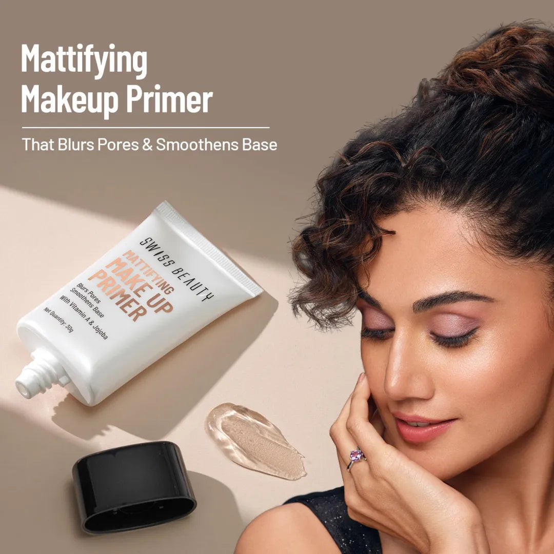 Swiss Beauty Mattifying Makeup Primer | Oil-Free Shine | Minimises Pores | Long-Lasting Base | All skin Types, 30gm