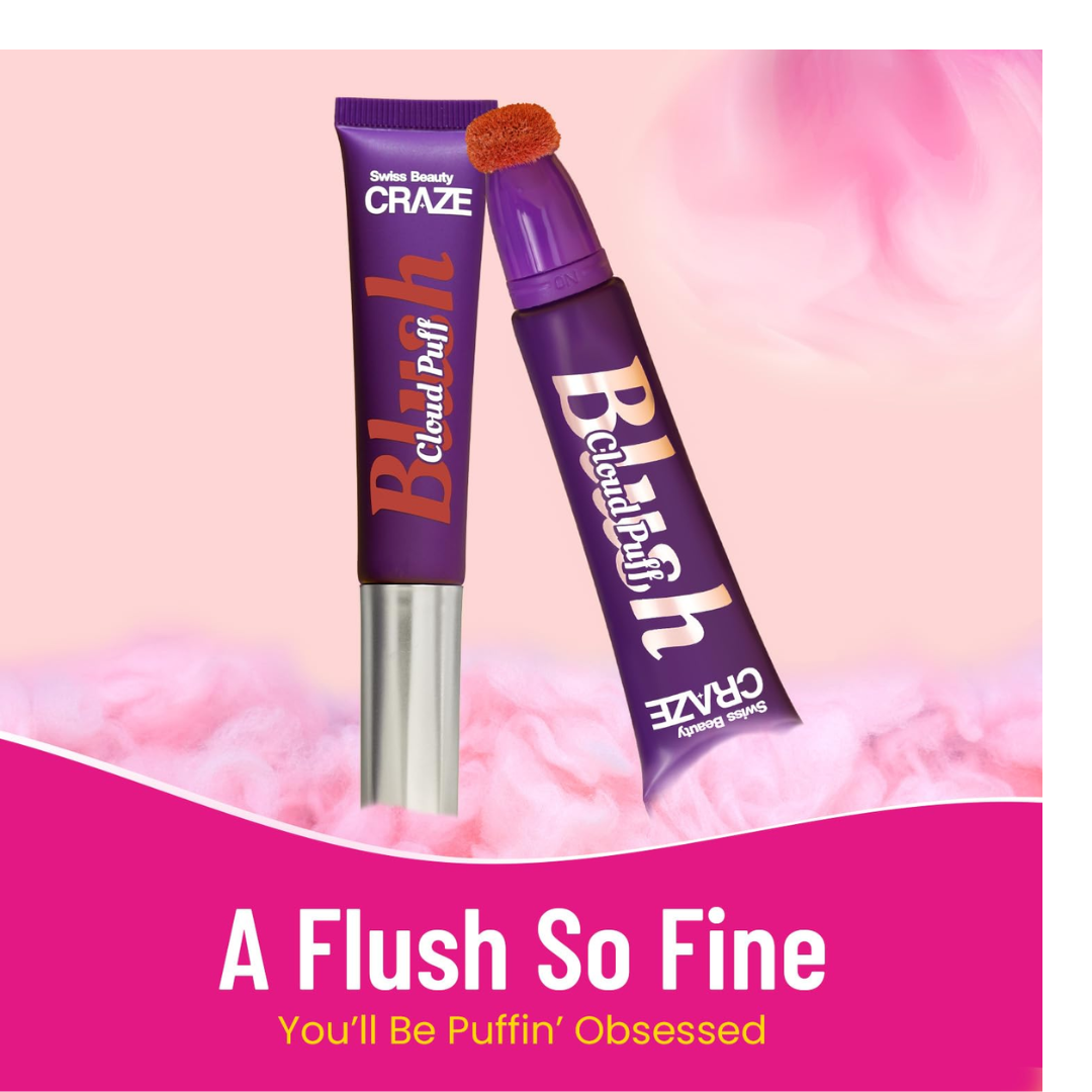 Swiss Beauty CRAZE Cloud Puff Blush | Velvety-Smooth |Ultra-Blendable | Easy To Layer |Enriched With Pomegranate Extract |Shade- 3 - Lighting Rose, 12ml