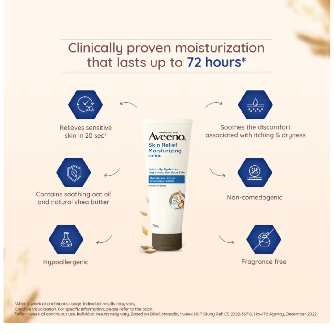 Aveeno Skin Relief Lotion For Sensitive Skin, White, 71 g