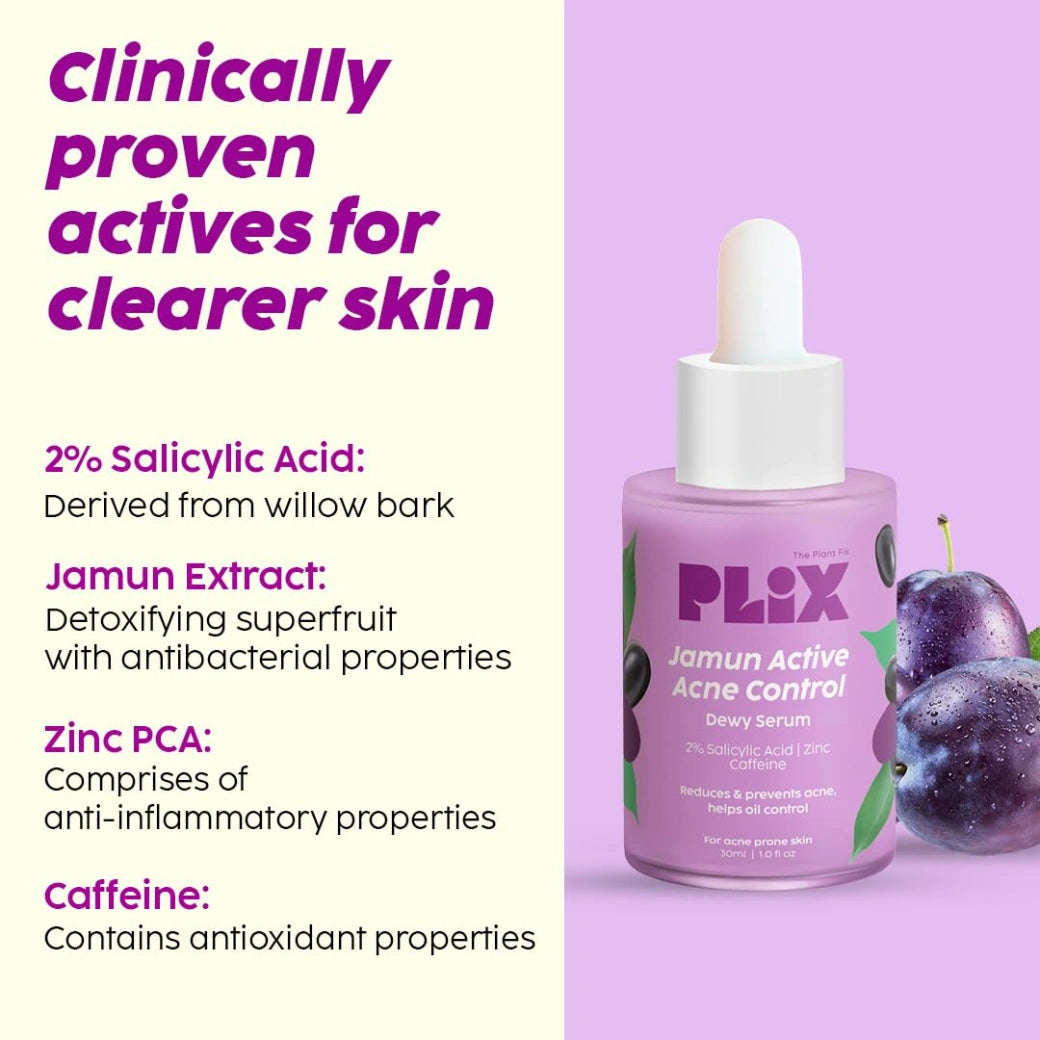 PLIX - THE PLANT FIX Jamun Face Wash and Acne Marks Serum 2% salicylic Acid Combo(100ml + 30ml) For Acne spots & Oil Control, For Breakouts | Oily & Acne Prone Skin | Women & Men