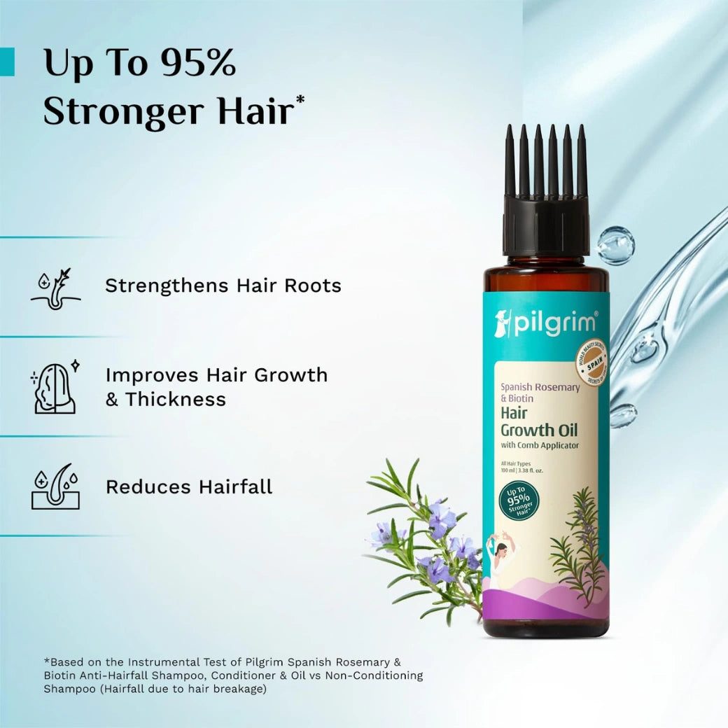 Pilgrim Spanish Rosemary & Biotin HairGrowth Oil to Control Hair Fall & Strengthens Hair 100ml