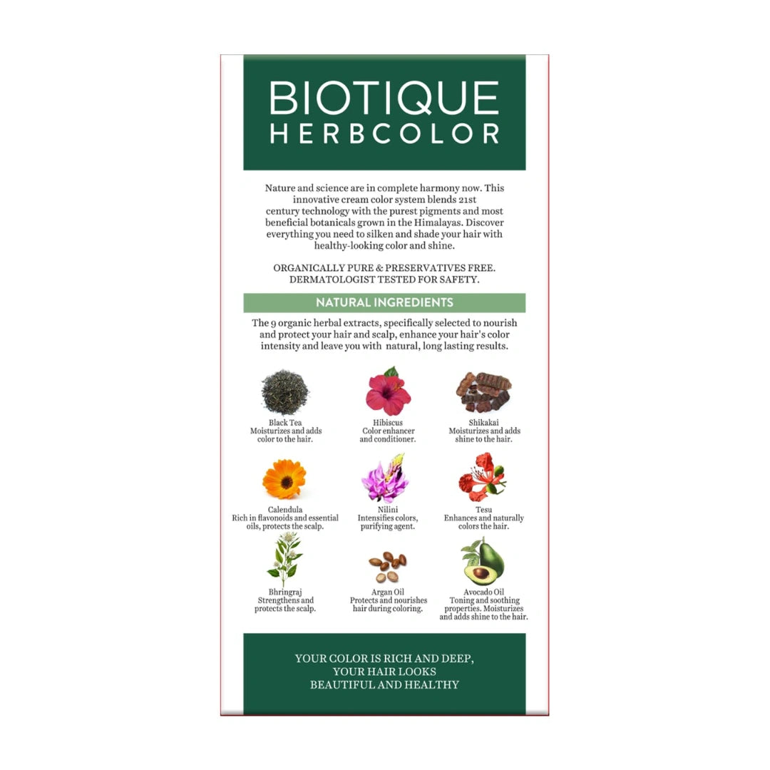 Biotique Herbcolor Conditioning Hair Colour l Ammonia Free Hair Color l 9 Organic Herbal Extracts l Natural and Healthy Shine l 50g + 110ml| Natural Black 1N (Pack of 1)