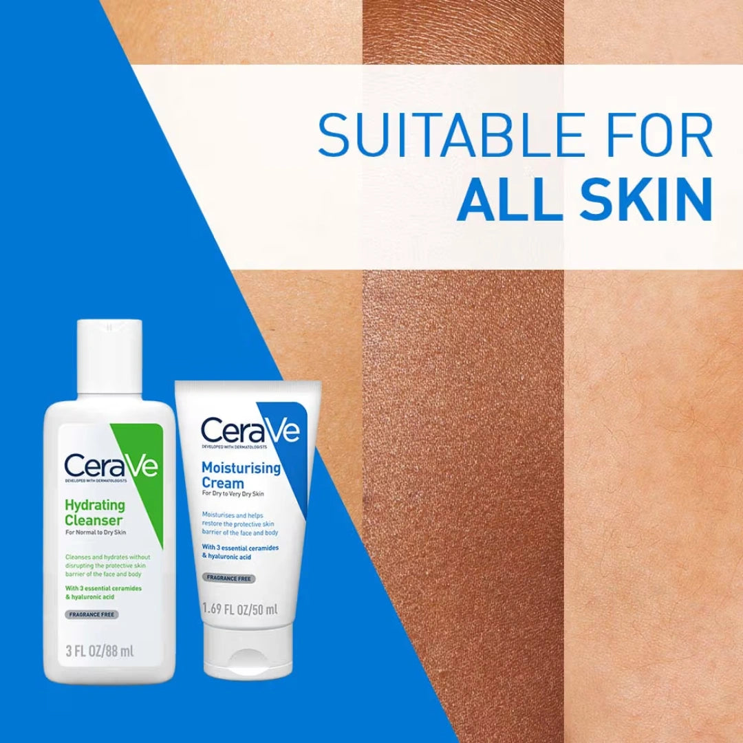 CeraVe Hydrating Cleanser 88g & Moisturizer cream 50g Combo with Ceramides - Daily Skincare Routine for Normal To Dry Skin (2 pcs)