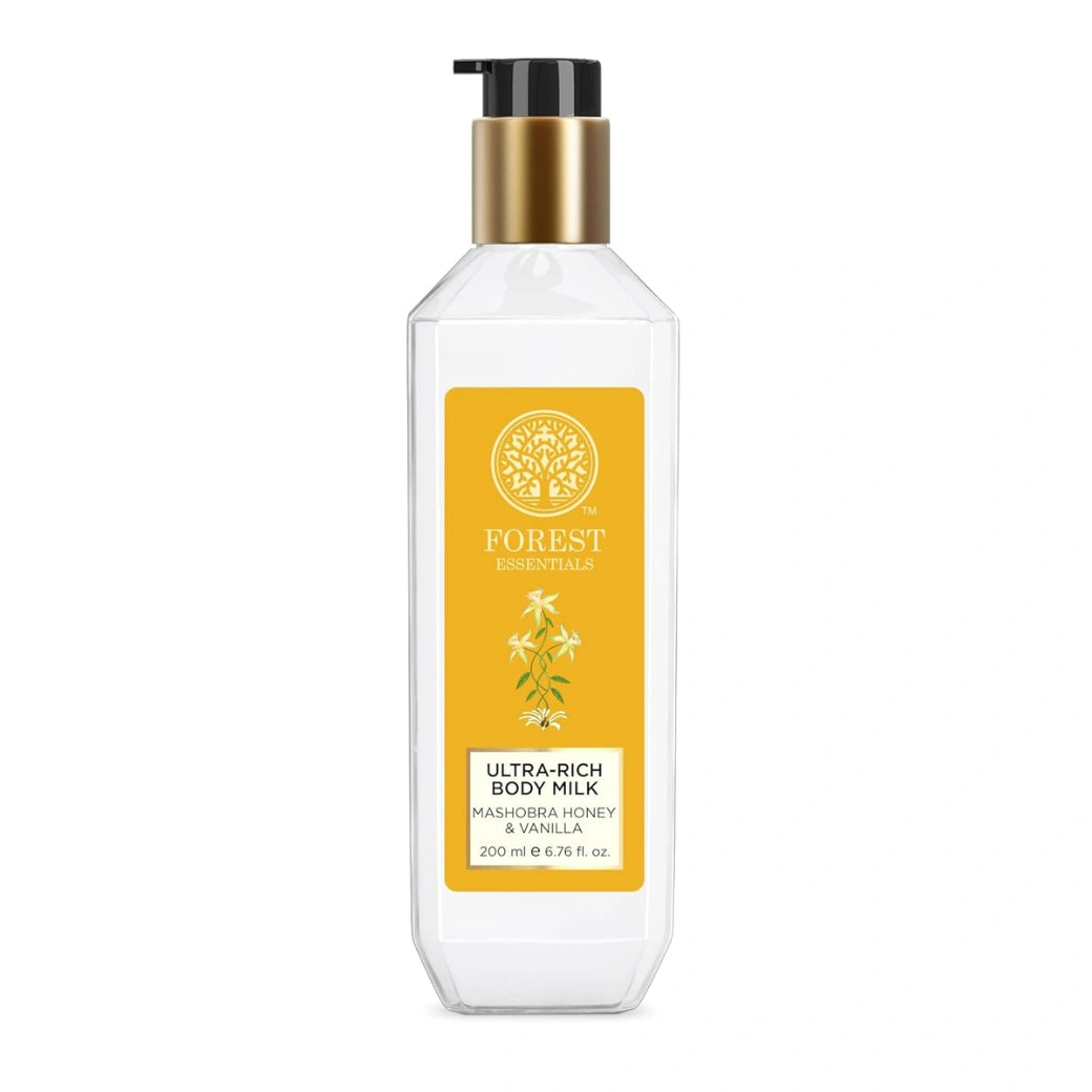 Forest Essentials Ultra-Rich Body Milk Honey & Vanilla | Ayurvedic Nourishing Body Lotion to Replenish Skin Moisture and Leave it Smooth & Scented 200 ML