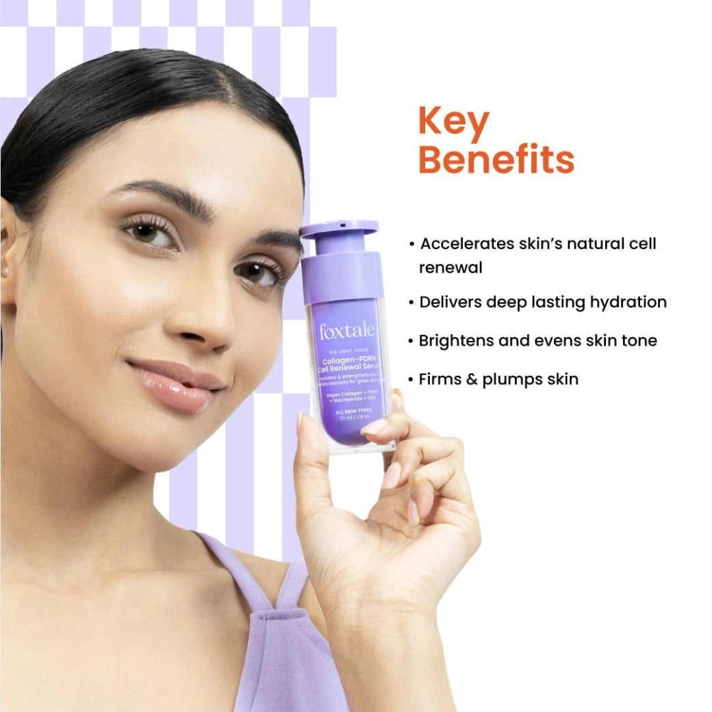 Foxtale Collagen-PDRN Cell Renewal Serum | Collagen + PDRN + Niacinamide + Polyglutamic Acid | Boosts Cell Renewal, Firms & Plumps Skin, Deeply Hydrates & Strengthens Barrier for Smooth, Glass-Skin Glow | For All Skin Types | 30 ml