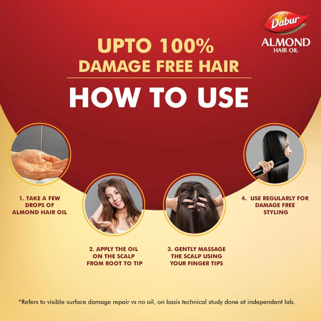 Dabur Almond Hair Oil - 580ml(290ml*2) | Provides Damage Protection | Non Sticky Formula | For Soft & Shiny Hair |