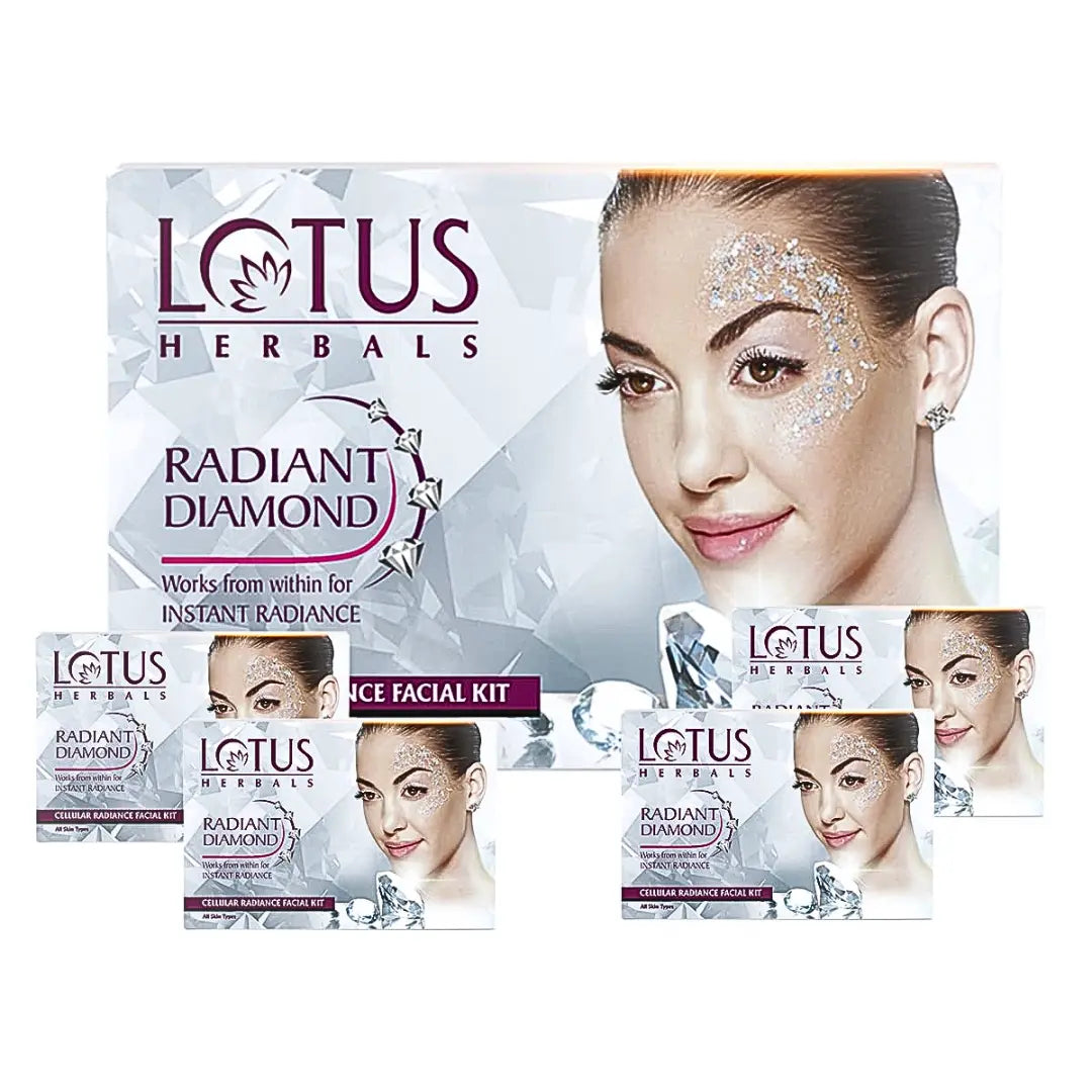 Lotus Herbals Radiant Diamond Cellular Radiance 4 In 1 Facial Kit | 4x37g, 148g (Expiry - May2026)