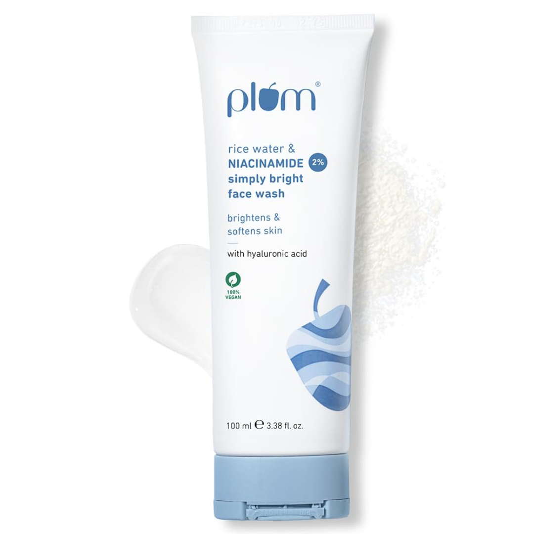Plum 2% Niacinamide Simply Bright Face Wash With Rice Water 100 ml | Brightens Skin, Helps Fade Blemishes | Softens & Smoothens Skin | Gentle & Non-Drying | Women & Men | 100% Vegan