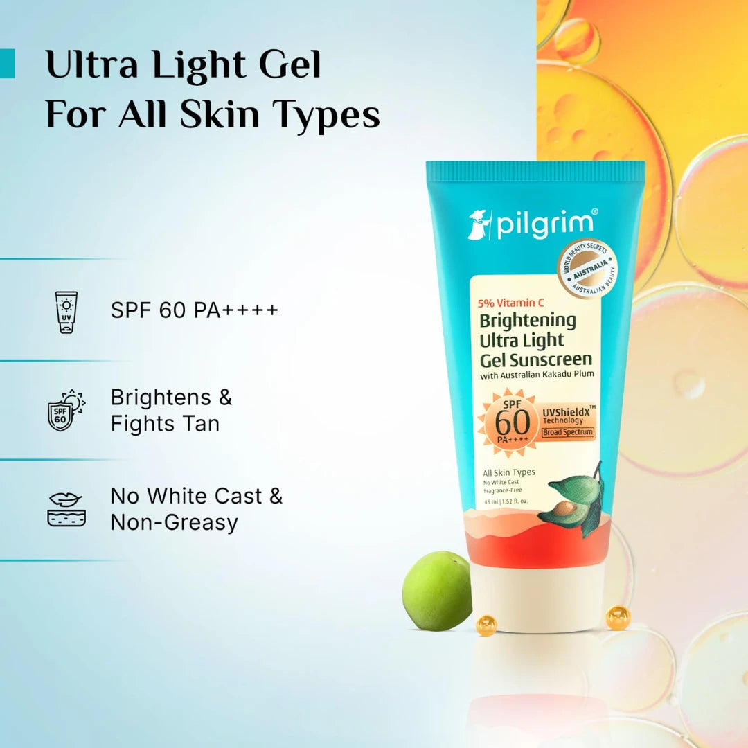 Pilgrim 5% Vitamin C Brightening Ultra Light Gel Sunscreen SPF 60 PA++++ (45ml)