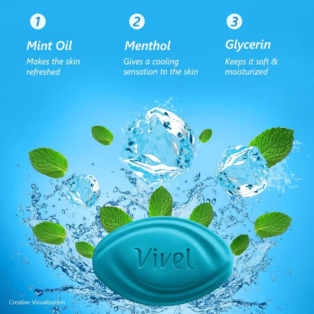 Vivel Cool Mint, Soft Fresh Skin Soap Pack of 4 (150g *4)