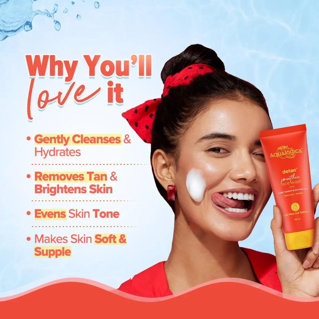 Aqualogica Detan+ Smoothie Face Wash with Glycolic Acid & Cherry Tomato for Men & Women (100ml) - Deals999